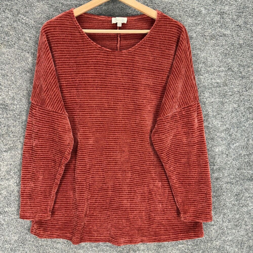 Chenault Sweater Pullover Women 2X Plus Red Knit Long Sleeve Round Neck Casual